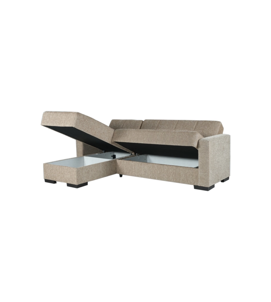 DIVANO LETTO "MERLIN" CON CASSETTONE E PENISOLA REVERSIBILE BEIGE, 225X150X81 CM